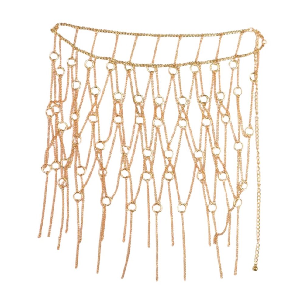 Women Gold Metal Chain Circle Rings Skirt Long Tassel Sexy Belt High Waist S M - Picture 10 of 17